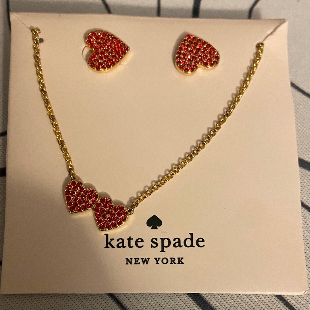 Kate Spade Gold and Red Heart Necklace Set